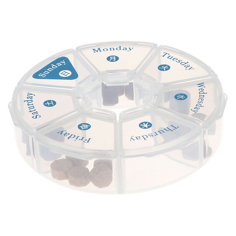 7 Days Medicine Pill Box Mini Round Portable Travel Storage Vitamin Box Cy