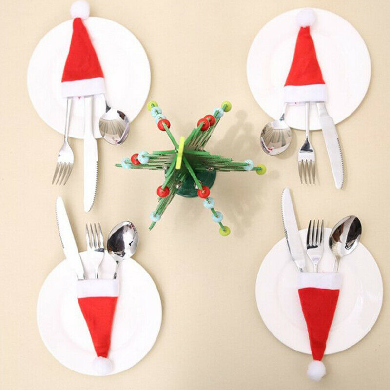 8 x Case Cover Santa Hat 15.5x6cm Cutlery Holder for Christmas I6J9