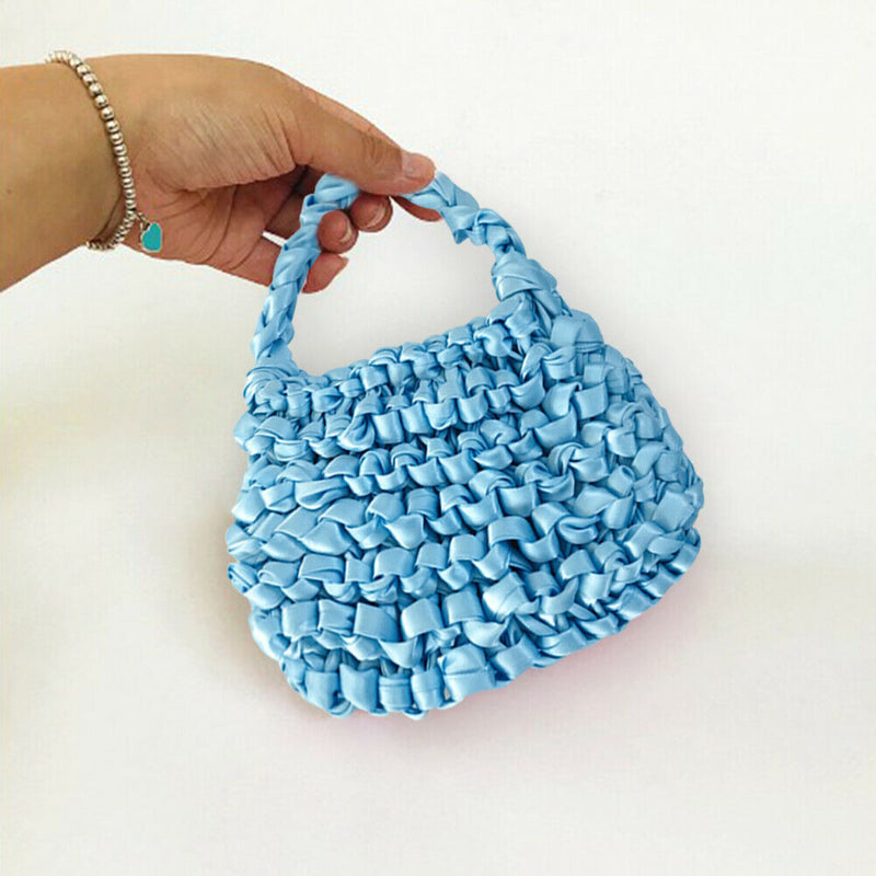 Ribbon Hand-woven Women Handbag Ladies Crochet Handmade Totes Clutch Bags