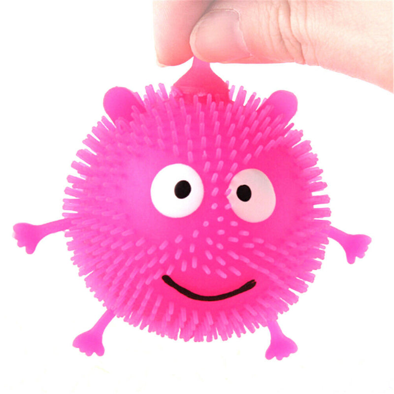 Cartoon LED Light Up Glowing Hair Flash Ball Kids Fun Squeeze Anti Stress ToysSP