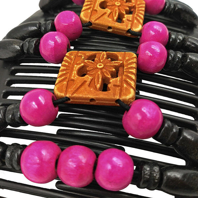 Retro Women Bead Magic Hair Comb DIY Hairstyle Making Double Slide Bun Clip A