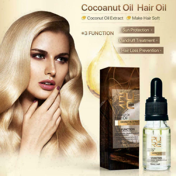 1x10ml Pure Natural Cold Pressed Coconut Oil Hair Care Make Hair Protection U0E3
