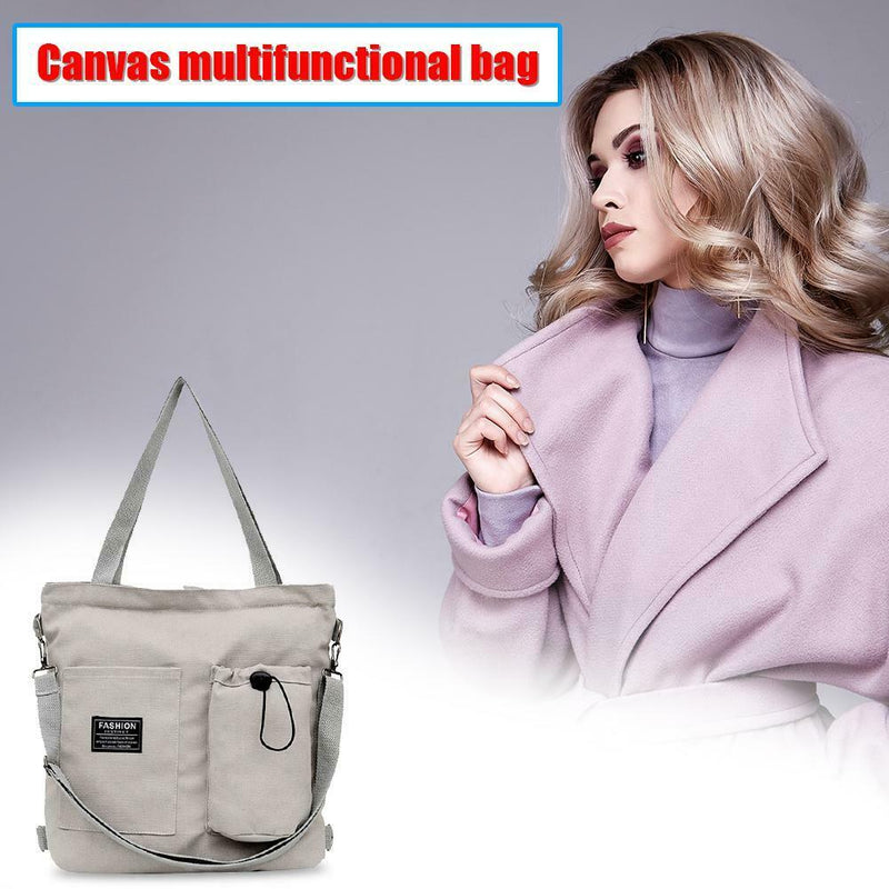 Women Canvas Shoulder Crossbody Bag Large Capacity Travel Handbag (Grey) A