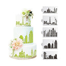 5PCS Buildings Cake Stencils Cookies Mousse Mold Coffee Template Bakingcraft Gw