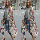 Women Chiffon Kimono Cardigan Floral Print Asymmetric Boho Loose Outerwear