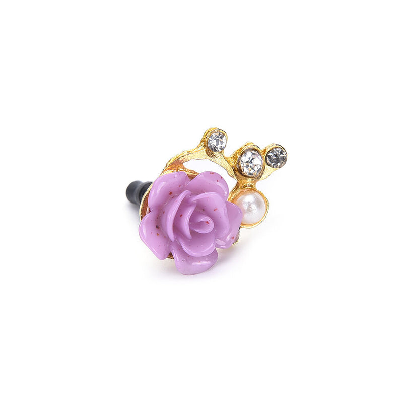 2PCS 3.5mm Rose Crystal Anti Dust Cap Earphone Jack Plug Stopper Cell Phone LJ