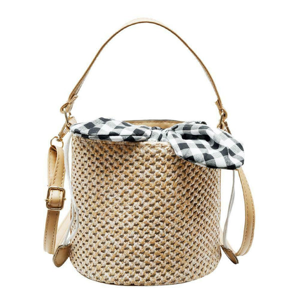 Straw Shoulder Messenger Handbags Women Crossbody Bucket Bags (Light Brown)
