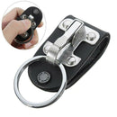 Stainless Steel Black Leather Detachable Key Chain Belt Clip Ring Holder