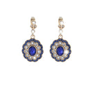 New Women Luxury Rhinestone Faux Sapphire Round Dangle Ear Stud Earrings Decor