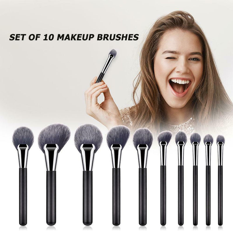 10x Makeup Brushes Nylon Wool with Wooden Handle Eye Shadow Foundation Brush Kit