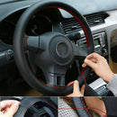 Black+Red PU Leather Warming Car Steering Wheel DIY Cover With Needles Thread.