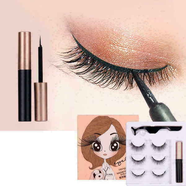 3 Pairs Magnetic False Eyelashes Magnetic Liquid Eyeliner Makeup Magnetic Z R6E1