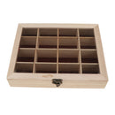 Unfinished Plain Wooden Jewelry Box 16 Grids with Top Glasses Keepsake Gift
