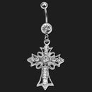 Dangle Belly Ring Navel Button Rhinestone Hollow Cross Barbell Bars Body Pierce