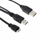 1.5FT Dual USB 3.0 A Male to Micro B Y Power Data Cable Hard Disk Mobile X2T3