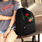 Preppy Chic Women Canvas Flower Embroidery Large Capacity Backpack(Black)