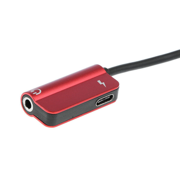 2X Type C to 3.5mm Jack Audio Adapter + USB-C Charging Cable Red