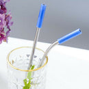 10Pcs Reusable with Silicone Tips Cleaning Brush Stainless Steel Straws