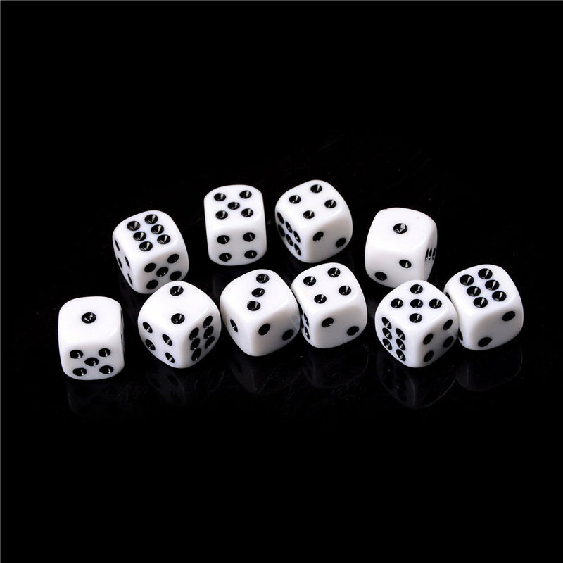 10X 16Mm White Acrylic Six Sided Round Corner Opaque Dice OZ