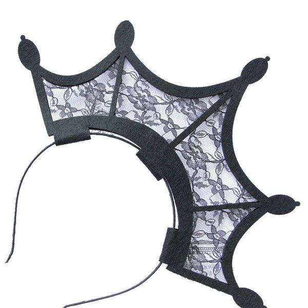 Headband Gothic Halloween Black Queen Tiara Crown Lace Costume Ball HairS Kw