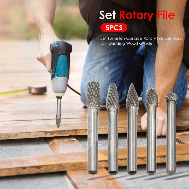 5pcs/set Tungsten Carbide Rotary File Burr Rasp Drill Grinding Wood Grinder A