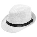 Women Men Fedora Trilby Cap grass Style Packable Travel Sun Summer Hat, Whi