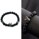 Fashion Men Black Crown Onyx Bracelet 8mm Stone Beads Charm Beaded Accessory