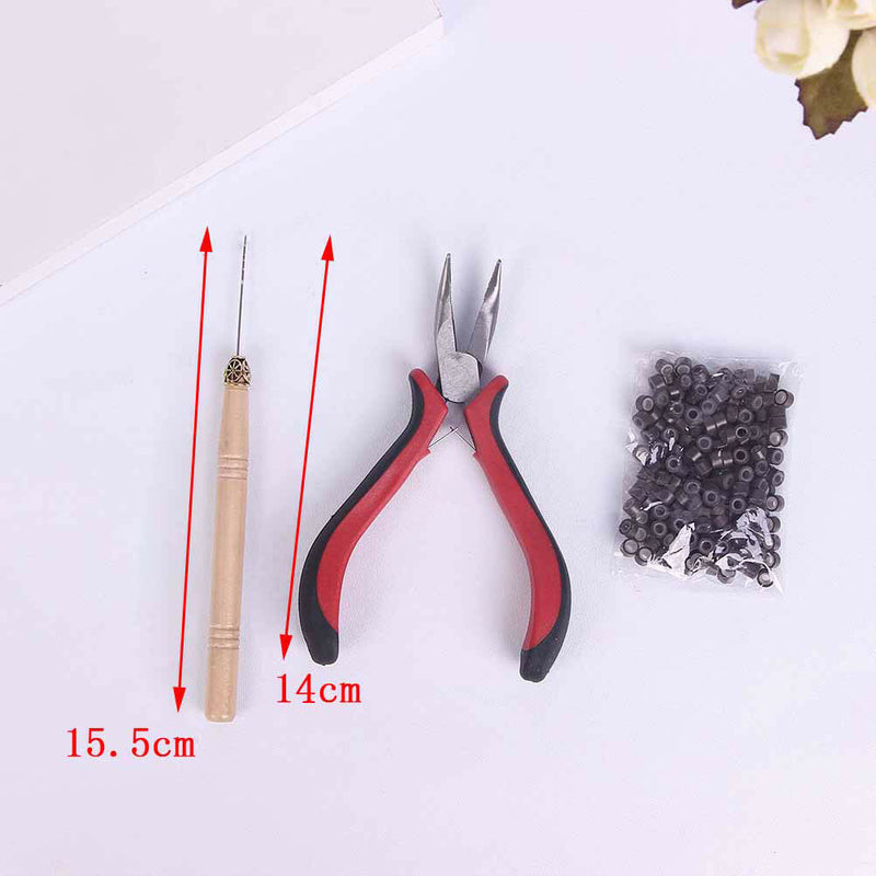 200 Silicone Micro Rings Beads Feather Hair Extension Complete Tool Kit Hook Kw