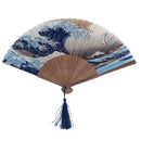 Lace Bamboo Folding fan Dark blue and white wave pattern H9X2