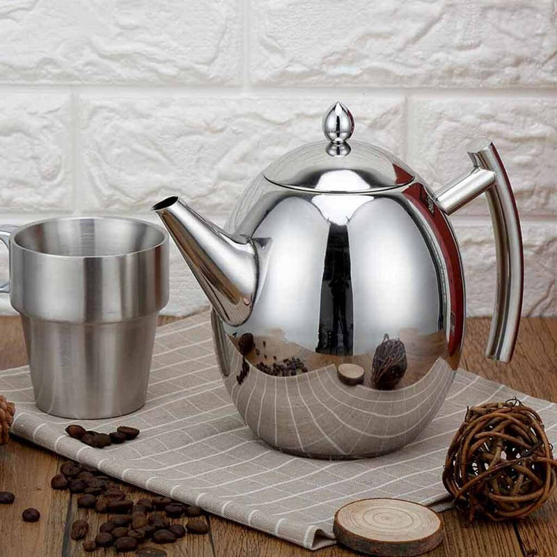 1.5L Stainless Steel Teapot Coffee Pot With Tea Leaf Strainer Infuser Filter