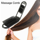 Portable Travel Folding Hair Brush With Mirror Compact Pocket Size Comb-Bla