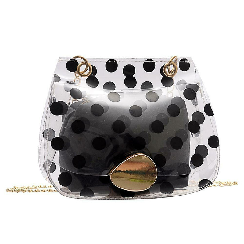 2pcs/set Dot Print Clear Shoulder Handbags Women Crossbody Clutch (Black) A