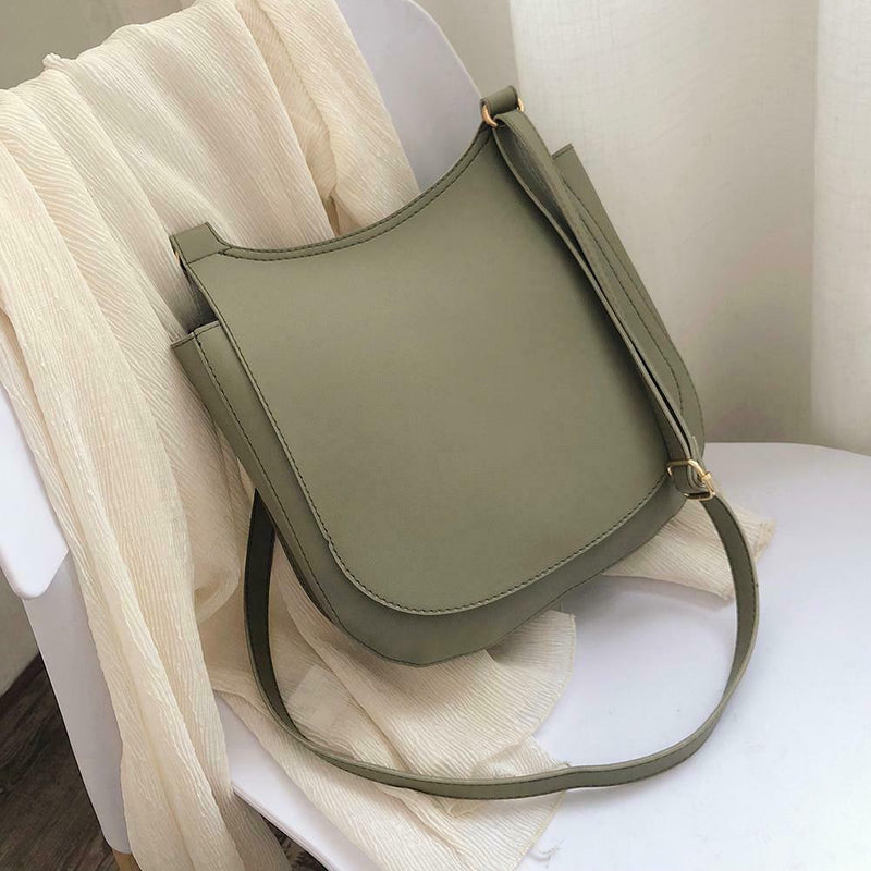 Solid Color Shoulder Handbags Leather Women Big Flap Crossbody Bags (Green)