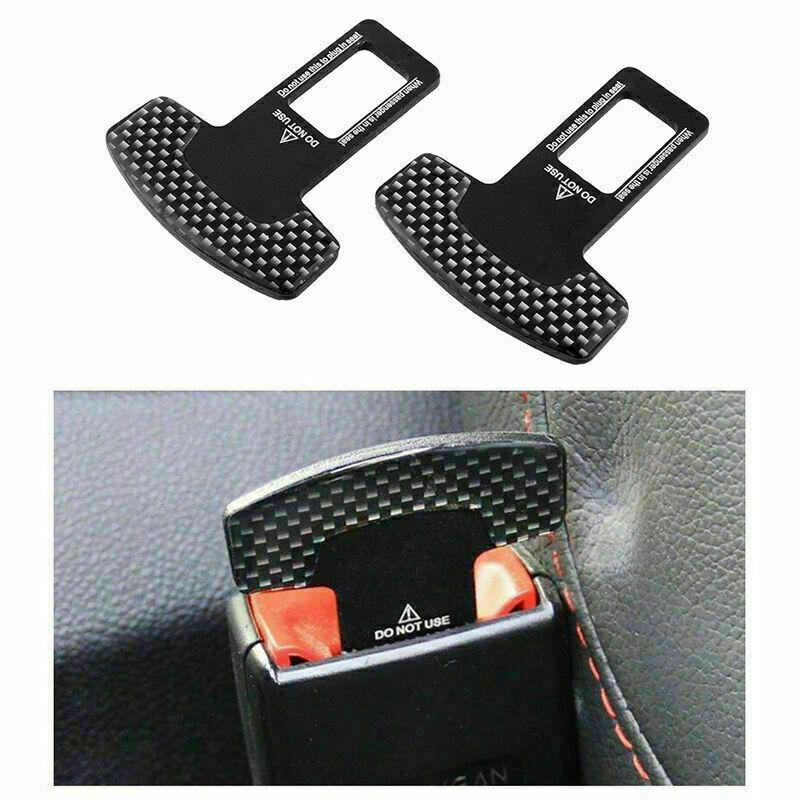2pcs Carbon Fiber Car Safety Seat Belt Buckle Alarm Clip Universal Stopper T9C6