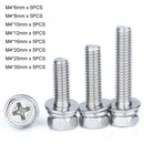 40Pcs M4 Phillips Hex Head Screws Spring/Flat Washer Sems Bolt Kit A2 Stainless