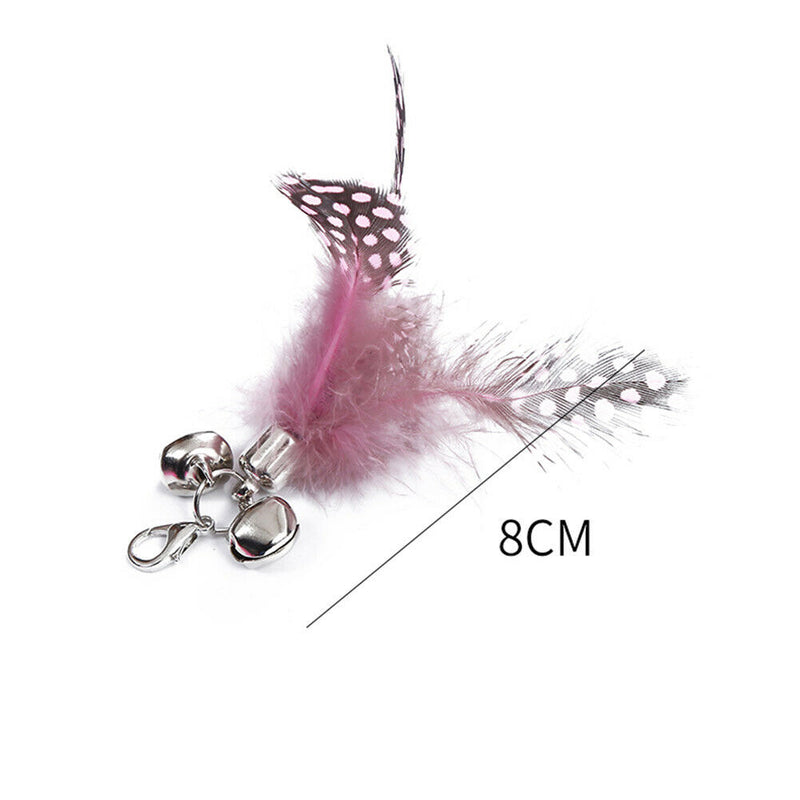Pet Telescopic Feather Teaser Wand Rod Cat Toys w/ Replacement Head (Pink) A