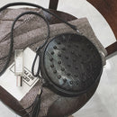 Women Sheepskin Rivet Cute Round Mini Shoulder Bag Crossbody Bag Black A