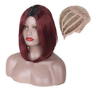 Fashion Wig Natural Short Straight Short Hair Wigs Wine Red Women's Wig with Cap