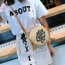 Round Women Straw Bags Leaves Rattan Woven Beach Shoulder Bags Ladies Cossb