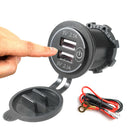 For Motorcycle Touch Switch 4.2A Dual USB Charger Socket Outlet with Power Cord