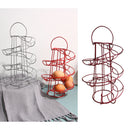 Iron Spiral Egg Holder Roller Rack Organizer Dispenser Keeper 24 Eggs Red