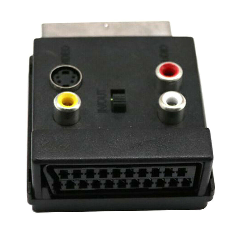Switchable Scart Male to Scart Female M/F S-Video 3 RCA Audio Socket Black