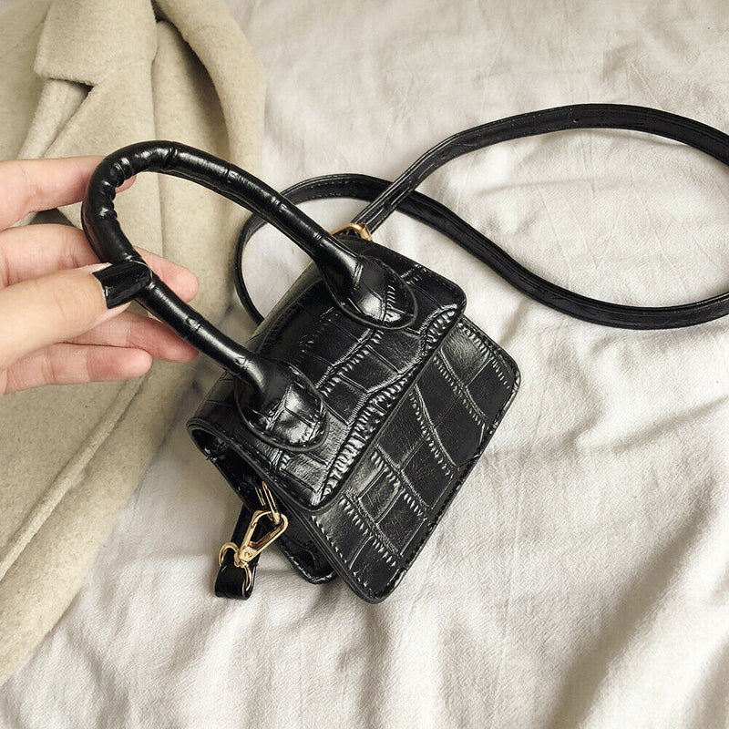 Retro Leather Women Shoulder Tote Bags Solid Mini Crossbody Handbag (Black)