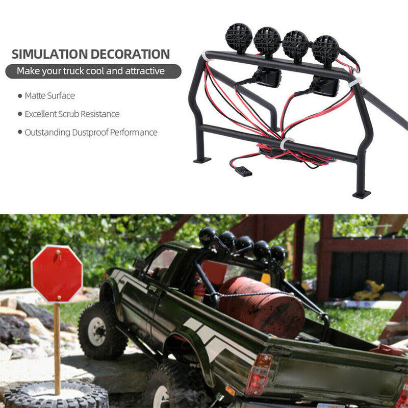 Metal Roll Cage Bucket with 6 LED Lights for 1/10 RC Rock Track Car Axial