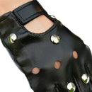 Leather Fingerless Short Gloves Black Rivets Stud Half Finger Mittens Fashion3C