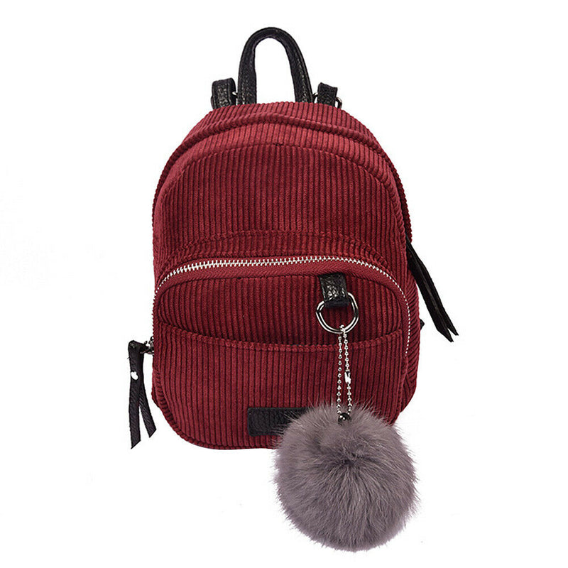 New Fashion Spring Women Corduroy Mini Backpack Girls School Bag with Plush