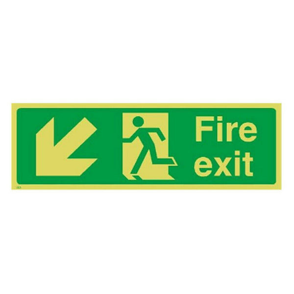 Photoluminescent Plastic Fire Exit Sign All Direction Arrows (Left Down) A#S