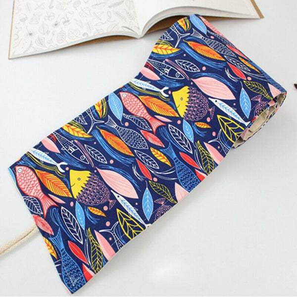 Colored Fish Canvas School Pencil Case 72 Holes Roll Pencil Case Large Pen  N9V2