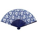 Morning Glory Print Bamboo Fabric Folding Hand Fan dark blue for Ladies