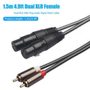 1.5m 4.9ft Dual XLR Female to Dual RCA Male Plug Audio Signal Patch Cable